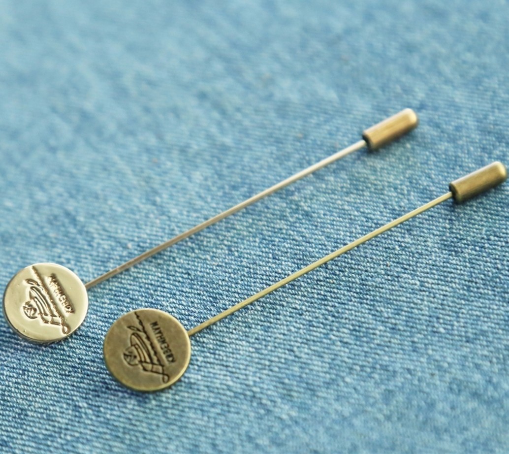 custom logo antique bronze metal needle stick pins brooch