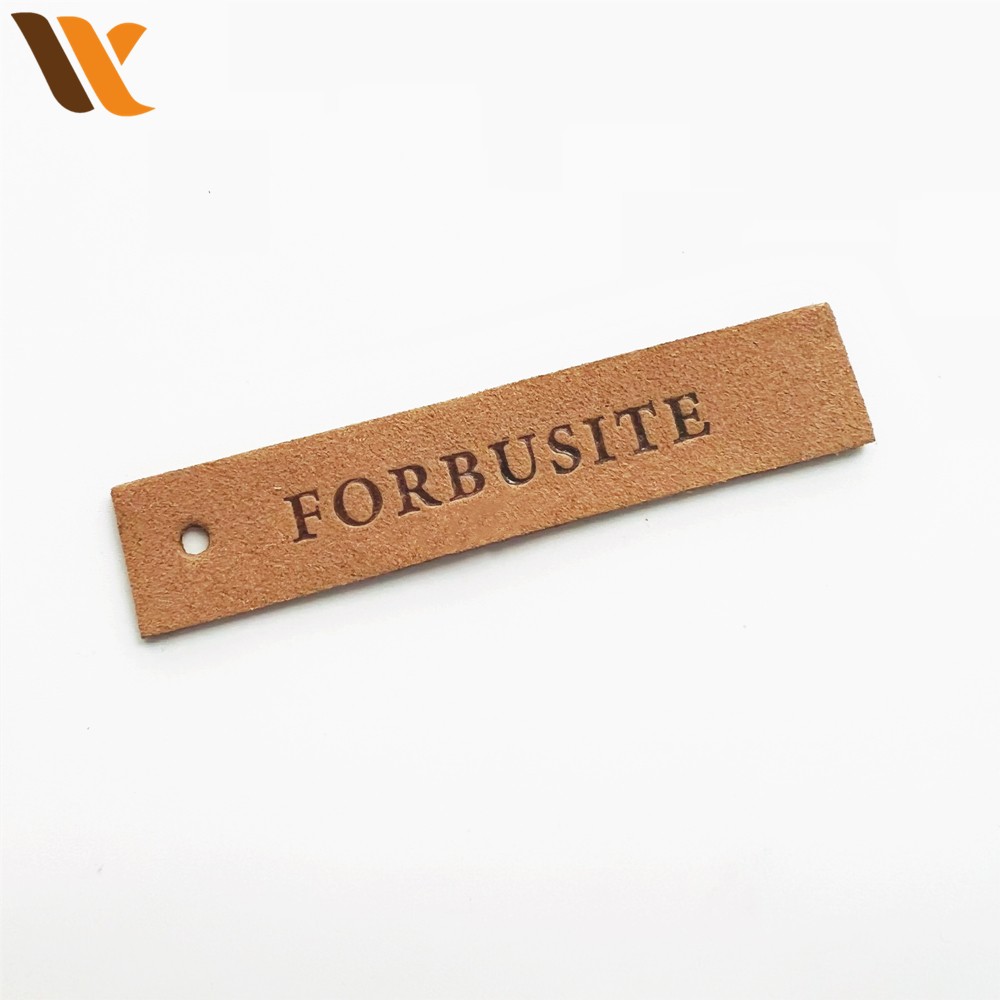 Custom Single Hole Brown Suede Leather Label 3